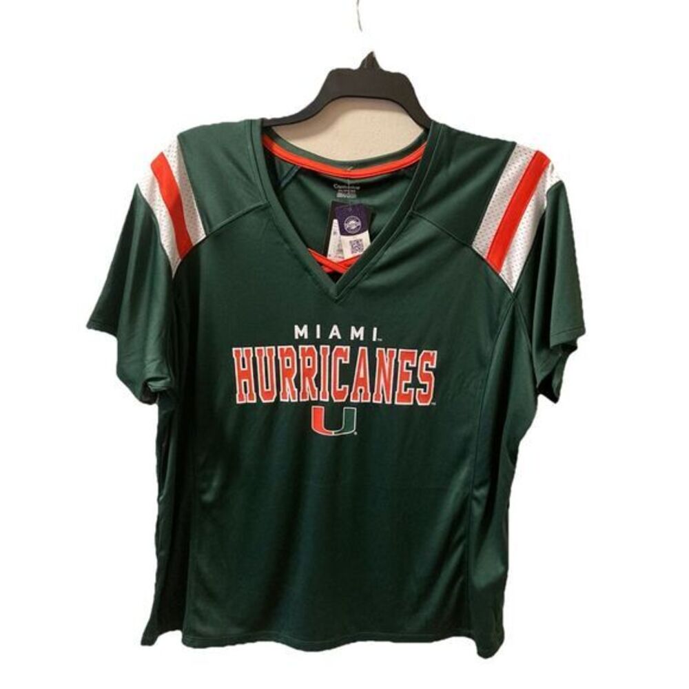 Miami Hurricanes Jersey Womens‎ 2XL Green NCAA Bedazzled V Neck NWT